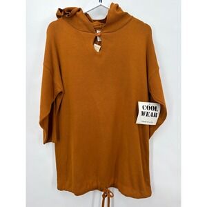 VTG Cool Wear Burnt Orange Hooded Keyhole Sweater Top 100% Cotton Made in USA OS